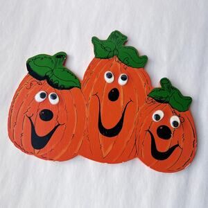 Vintage 90s Hand Painted Halloween Wood Decor
